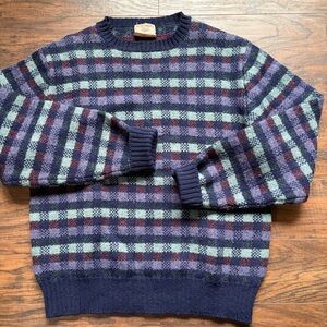 Vintage British Wool Woodward Shop Patterned Checkered Crewneck Sweater